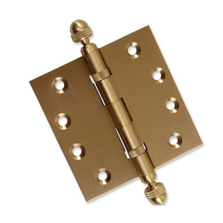 Embassy 4 x 4 Solid Brass Ball Bearing Hinge, Satin Brass Finish Acorn Tips 4040BBUS4A-1
